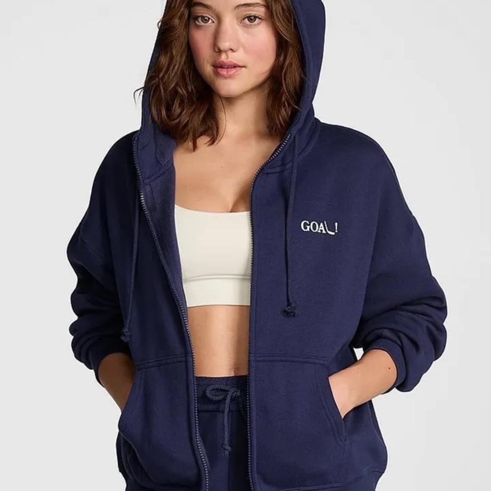 Victoria's Secret Navy Full-Zip Hoodie with Hood M